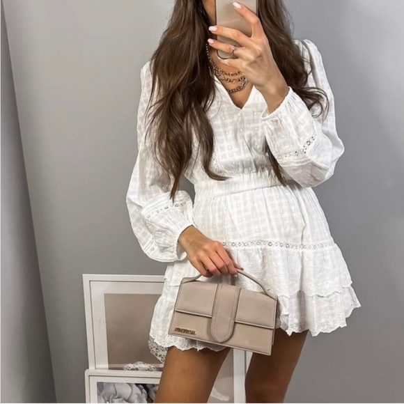 Zara * embroidered lace insert dress white flowy boho - Picture 2 of 11